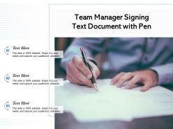 Team manager signing text document with pen
