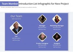 Team member introduction list infographic for new project