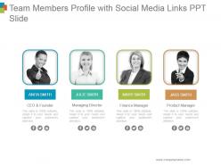 Team members profile with social media links ppt slide