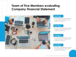 Team of five members evaluating company financial statement