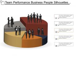 Team performance business people silhouettes standing over pie chart