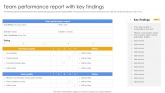 Team Performance Report With Key Findings