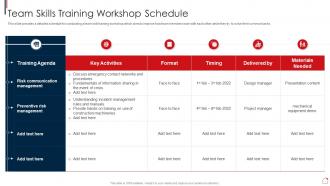 Team Skills Training Workshop Schedule Risk Assessment And Mitigation Plan