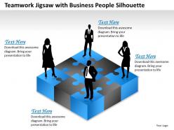 Teamwork jigsaw with business people silhouette powerpoint template slide