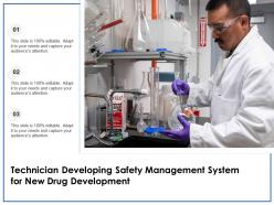 Technician developing safety management system for new drug development
