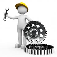 Technician with gear and wrench for service stock photo