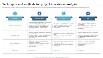 Techniques And Methods For Project Investment Analysis