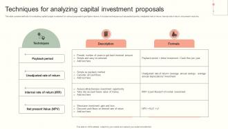 Techniques For Analyzing Capital Investment Proposals