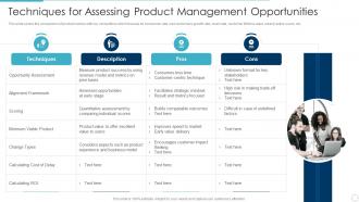 Techniques for assessing product management opportunities implementing product lifecycle