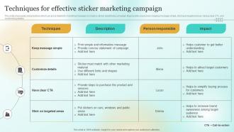 Techniques For Effective Sticker Marketing Campaign Marketing Plan To Enhance Business Mkt Ss