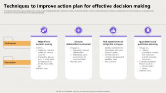 Techniques To Improve Action Plan For Effective Decision Making