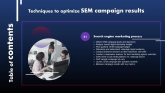 Techniques To Optimize SEM Campaign Results For Table Of Contents