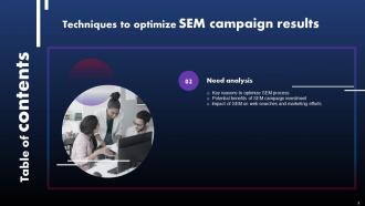 Techniques To Optimize SEM Campaign Results Powerpoint Presentation Slides Template Captivating