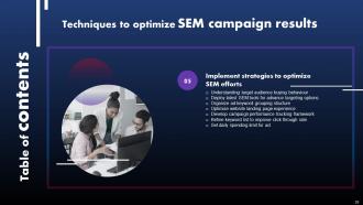 Techniques To Optimize SEM Campaign Results Powerpoint Presentation Slides Colorful Captivating