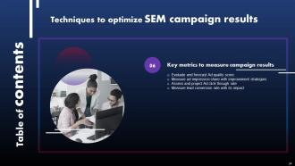 Techniques To Optimize SEM Campaign Results Powerpoint Presentation Slides Multipurpose Captivating