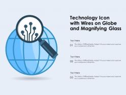 Technology icon with wires on globe and magnifying glass