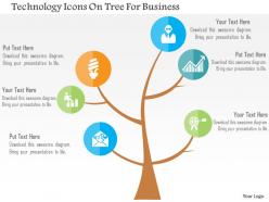 Technology icons on tree for business flat powerpoint design
