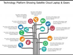Technology platform showing satellite cloud laptop and gears