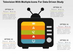 Television with multiple icons for data driven study powerpoint slides
