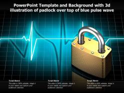 Template and background with 3d illustration of padlock over top of blue pulse wave