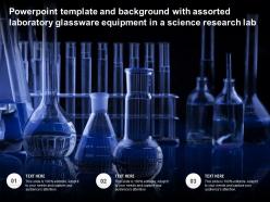Template and background with assorted laboratory glassware equipment in a science research lab