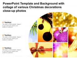 Template and background with collage of various christmas decorations close up photos