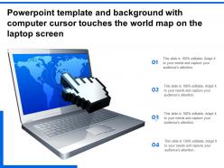 Template and background with computer cursor touches the world map on the laptop screen