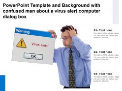 Template and background with confused man about a virus alert computer dialog box