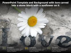 Template and background with love carved into a stone block with a sunflower on it