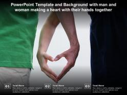 Template and background with man and woman making a heart with their hands together