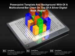 Template and background with of a multicolored bar chart on top of a silver digital book reader