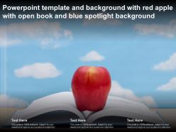 Template and background with red apple with open book and blue spotlight background
