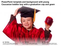 Template and background with young caucasian toddler boy with a graduation cap and gown