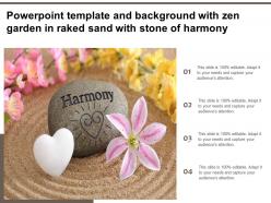 Template and background with zen garden in raked sand with stone of harmony
