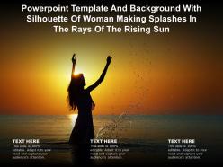 Template background with silhouette of woman making splashes in the rays of the rising sun