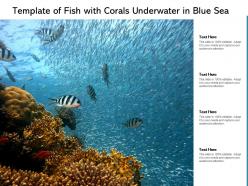 Template of fish with corals underwater in blue sea