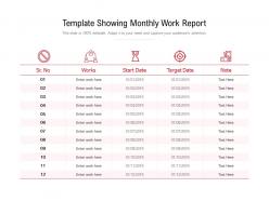 Template showing monthly work report
