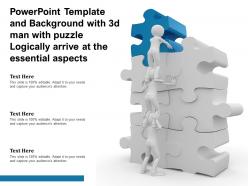 Template with 3d man with puzzle logically arrive at the essential aspects