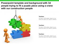 Template with 3d people trying to fit a puzzle piece using a crane with our construction people