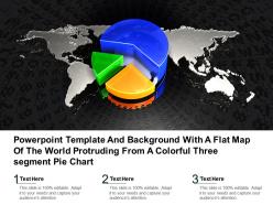 Template with a flat map of the world protruding from a colorful three segment pie chart