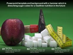 Template with a hammer which is disturbing sugar cubes for a healthier nutrition in the future