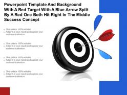 Template with a red target with a blue arrow split by a red one both hit right in middle success concept