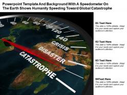 Template with a speedometer on the earth shows humanity speeding toward global catastrophe