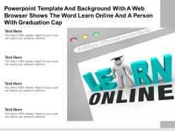 Template with a web browser shows the word learn online and a person with graduation cap