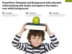 Template With Adorable Child Studying With Books And Apple In The Head A Over White Background