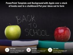 Template with apple over a stack of books next to a chalkboard put your ideas out to farm