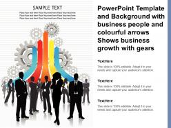 Template with business people and colourful arrows shows business growth with gears