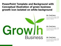 Template with conceptual illustration of green business growth icon isolated on white background