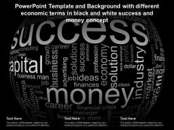 Template with different economic terms in black and white success and money concept