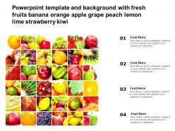 Template with fresh fruits banana orange apple grape peach lemon lime strawberry kiwi